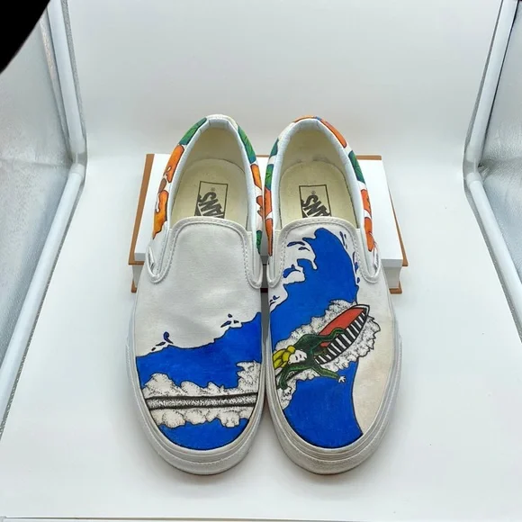 Custom artist design Vans classic slip-on Hawaiian surfboard theme One Of A Kind - Picture 4 of 12
